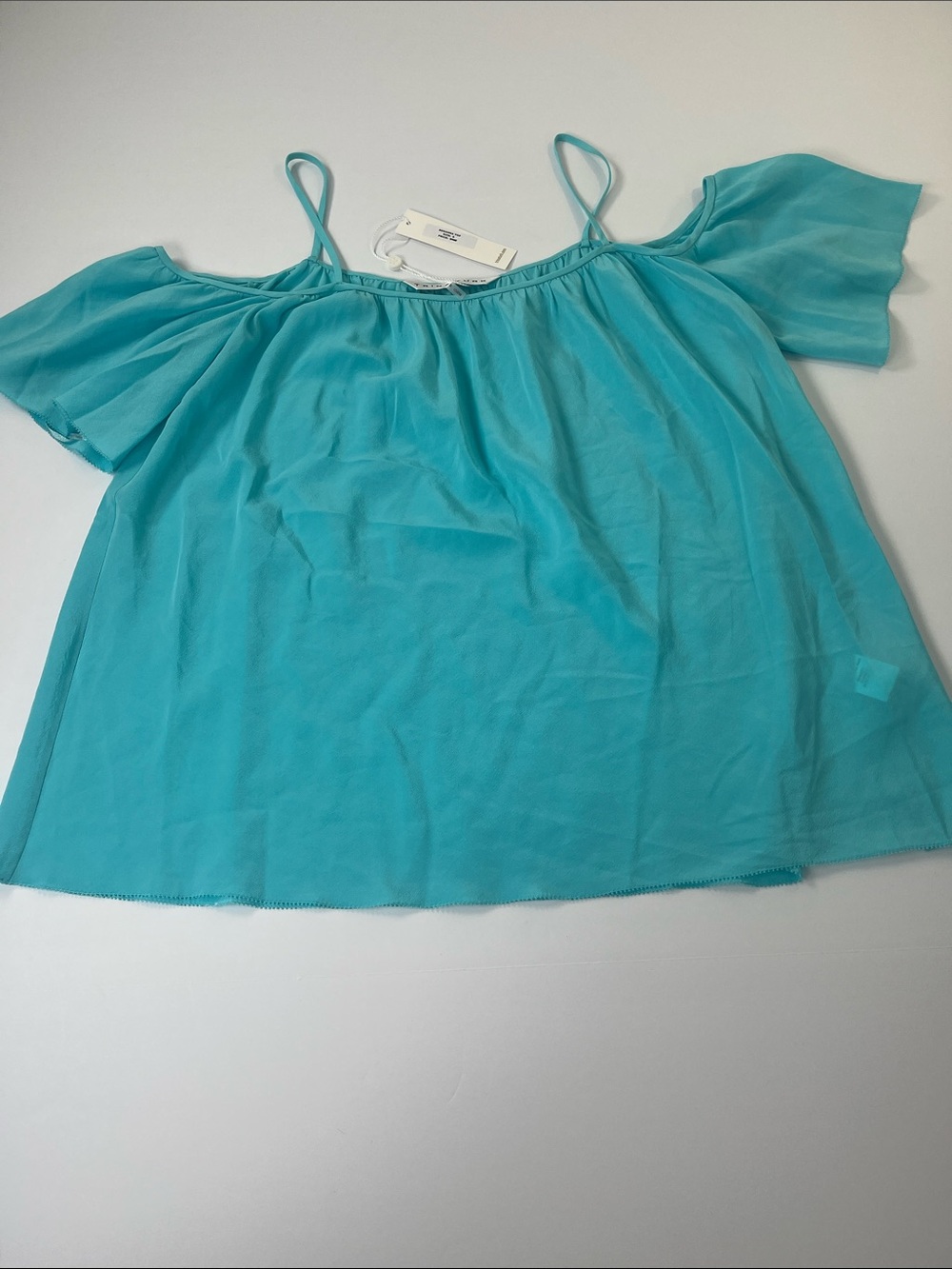 Trina Turk Women's Silk Off-Shoulder Spaghetti Strap Camisole in Aqua Sz S